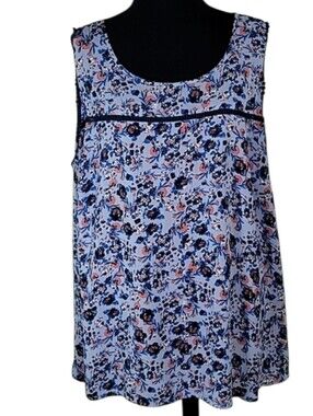 ND tunic lace arm hole edge Front yoke button back Blue color Sz 2X ditsy floral